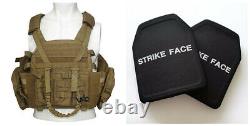 2 pcs 10X12 NIJ Level III+ Plates Ballistic Body Armor withCoyote Plate Carrier