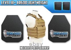 4 Pc Level III+ AR600 Lightweight Body Armor Plates with Vest