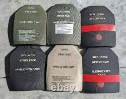 (6) BODY ARMOR CERAMIC STRIKE FACE PLATES 7.62MM LARGE CURVED 13.5 x 10.5