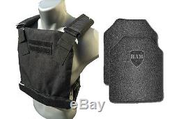 AR500 Body Armor Bullet Proof Vest CONCEALED VEST Base Frag Coating -Blk