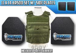 AR500 Level 3 III 4 Pc Body Armor Plate Bundle with Molle Vest Setup 11 x 14