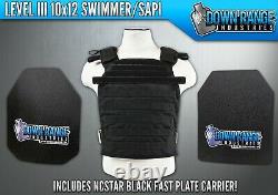AR500 Level 3 III Body Armor Plates- 10x12 Swimmer/Sapi & NcStar Black Carrier
