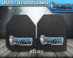 AR500 Level 3 III Body Armor Plates- 11x14 with Molle Vest Carrier & Mag Pouch