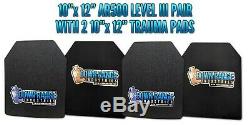 AR500 Level III 3 Body Armor Plates Pair Curved 10x12 with Trauma Pads