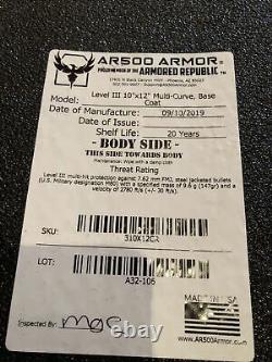 AR500 brand body armor Level III With Base Coat