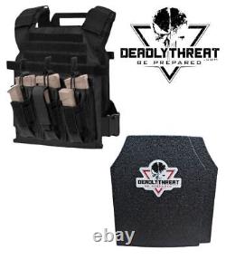 Active Shooter Black Tactical Vest Plate Carrier With Level III L3 Fearless Armor