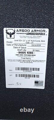 Armored Republic Ar500 Level III+ 11 x 14 Armor Multicurved Plates with Pads LH