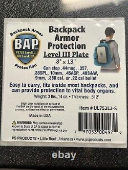 Backpack Armor Ballistic Plate Level III Protection 8x13