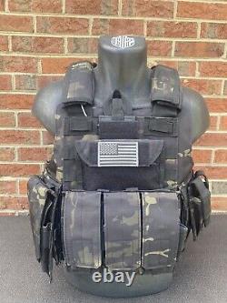 Black Multicam Tactical Vest Plate Carrier With 2 10x12 Curved Lvl 4 Plates/ Sides