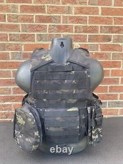 Black Multicam Tactical Vest Plate Carrier With 2 10x12 Curved Lvl 4 Plates/ Sides