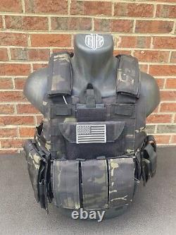 Black Multicam Tactical Vest Plate Carrier With 2 10x12 Curved Lvl 4 Plates/ Sides