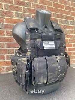 Black Multicam Tactical Vest Plate Carrier With Plates- 2 8x10 curved Plates