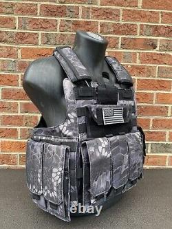 Black Python Camo Tactical Vest Plate Carrier With Plates- 2 10x12 curved Plates