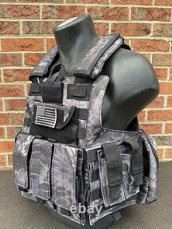 Black Python Camo Tactical Vest Plate Carrier With Plates- 2 10x12 curved Plates