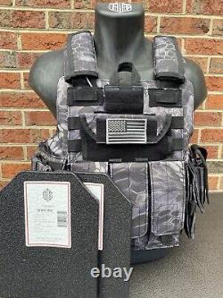 Black Scorpion Camo Tactical Vest Plate Carrier With Plates- 2 8x10 curved Plates