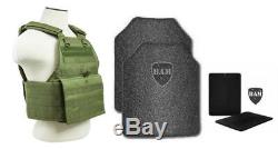 Body Armor Bullet Proof Vest AR500 Steel Plates Base Coat 10x12 6x6 OD GREEN