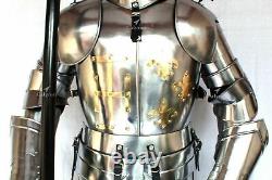 Brass Plated Steel Medieval Full Suit Of Armor Shield/Skirt/Combat Armor III