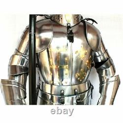 Brass Plated Steel Medieval Full Suit Of Armor Shield/Skirt/Combat Armor III