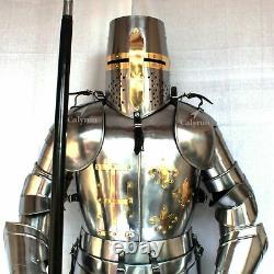 Brass Plated Steel Medieval Full Suit Of Armor Shield/Skirt/Combat Armor III