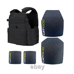 CATI500 AR500 LEVEL 3 PATENTED MULTICURVE ARMOR PLATES PAIR with 6x6 sides BLACK