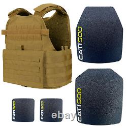 COYOTE CATI AR500 BODY ARMOR BASE COAT SET 10x12s & 6x6 SIDE Plates Carrier