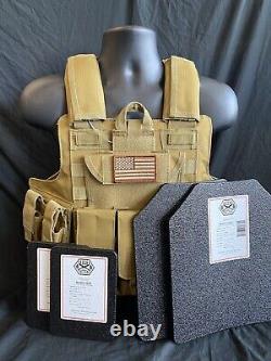 Coyote Tan FDE Tactical Vest Plate Carrier With Plates- 2 10x12 Front/back &Sides