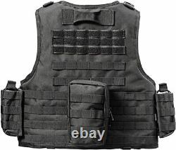 Force Recon Black Storm Tactical Vest Plate Carrier With Level III Armor Plates