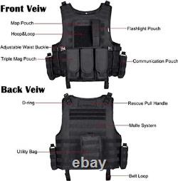 Force Recon Black Storm Tactical Vest Plate Carrier With Level III Armor Plates