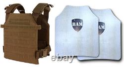 Level IIIA 3A Body Armor FLAT PLATE CARRIER Bullet Proof Vest BAM REBEL TAN
