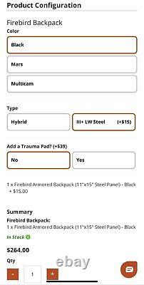 NEW Firebird Armored Backpack With LW level III plate Inside