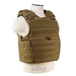 NcStar TAN Expert Plate Carrier & 2 11X14 Shooters Cut UHMWPE Ballistic Plates