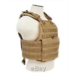 NcStar TAN Plate Carrier & 2 10X12 Shooters Cut Soft UHMWPE Ballistic Plates