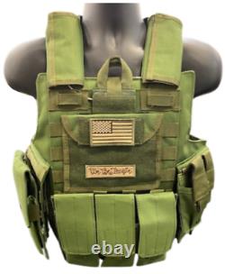 OD Tactical Vest GREEN Plate Carrier With 2 10x12 Curved PLATES & Side plates