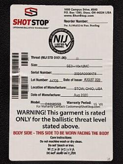 SHOTSTOP DURITIUM III+PA LEVEL III+ BODY ARMOR SAPI Cut 10x12 PAIR