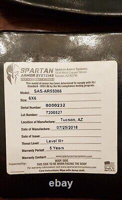 Spartan Armor Systems 10X12 AR550 Level 3 III+ Plate with6X6 Side Plates withCarrier