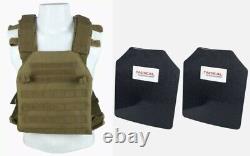 Tactical Plate Carrier Vest Coyote Brown with Level III AR500 Body Armor