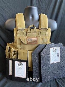 Tactical Vest COYOTE FDE Tan Plate Carrier With 2 10x12 Curved Lvl 4 Plates/ Sides
