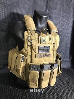 Tactical Vest COYOTE FDE Tan Plate Carrier With 2 10x12 Curved W Sides, Soft Armor