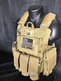 Tactical Vest COYOTE FDE Tan Plate Carrier With 2 10x12 Curved W Sides, Soft Armor