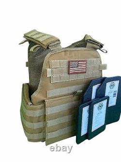Tactical Vest COYOTE FDE Tan Plate Carrier With 8x10 Curved PLATES & Side Plates