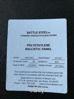 Two (2) Battle Steel Level III 10x12 Ballistic Plates BS1012III+
