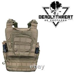 Urban Assault Tan Tactical Vest Plate Carrier With Level III+ Ceramic Armor Plates