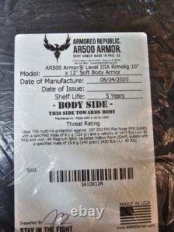 2x république blindée ar500 IIIA Rimelig 10x12 armure corporelle souple
