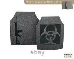Body Armor Ar500 Bio Hazard 10x12 Plaques Livraison Immédiate Pads Trauma Gratuits