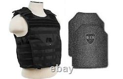 Body Armor Ar500 Plaques En Acier Base Revêtement Bullet Proof Vest Blk M-xxl 10x12s