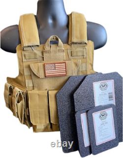 Coyote Tan Fde Tactical Vest Carrier Avec Plaques- 2 10x12 Avant/arrière Et Supports
