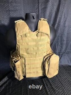 Gilet tactique Coyote Tan FDE avec porte-plaques et 2 plaques courbées de 10x12 - Niveau III