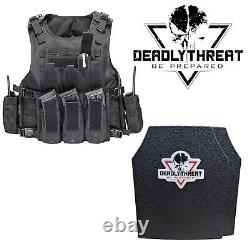 Gilet tactique Force Recon Black Storm avec porte-plaques et plaques balistiques de niveau III L3