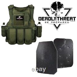 Gilet tactique Force Recon Phantom Sage avec porte-plaques et plaques balistiques de niveau III+