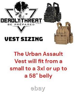 Gilet tactique Urban Assault Black Storm avec porte-plaques et plaques d'armure de niveau III